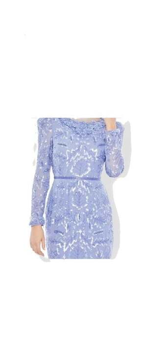 Mac Duggal Embellished High Neck Puff Sleeve Fitted Dress Light blue size 6 - Picture 3 of 6
